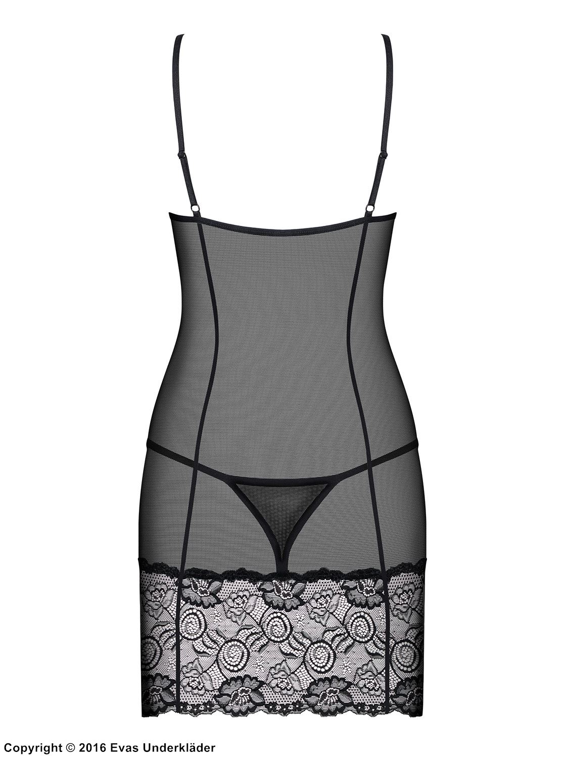 Skin-tight chemise, see-through mesh, lace cups